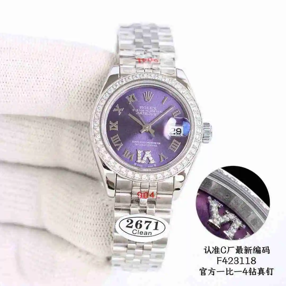 General Watches Rolex Watch Women's Watch Paired with Original Fully Automatic Mechanical Movement Top grade 316 Precision Steel Case with Mineral Super Strong Mirror Diameter 28mm kk view 9
