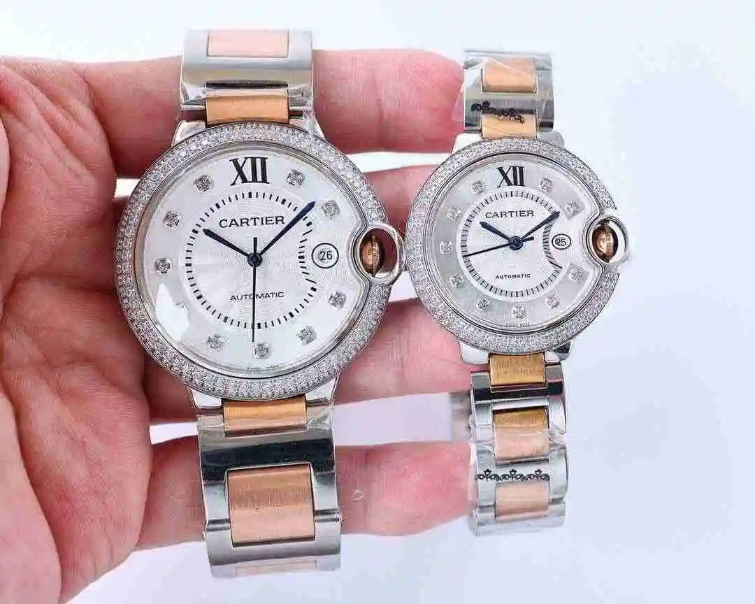 General Watches Cartier Watch Couple Paired Watch Paired with Original Fully Automatic Mechanical Movement Top grade 316 Precision Steel Case with Mineral Super Strong Mirror Diameter Large 42mm Small 33mm kk07500 5 view 2