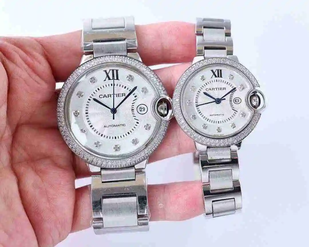 General Watches Cartier Watch Couple Paired Watch Paired with Original Fully Automatic Mechanical Movement Top grade 316 Precision Steel Case with Mineral Super Strong Mirror Diameter Large 42mm Small 33mm kk07500 5 view 4
