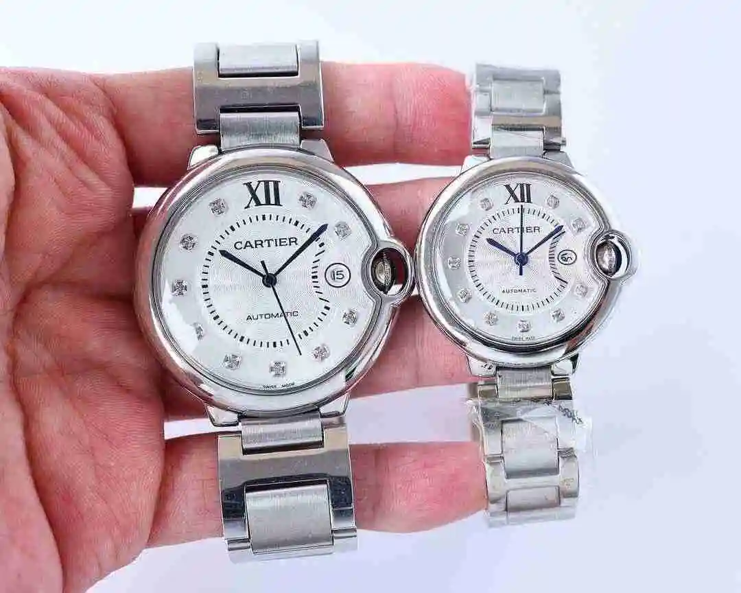 General Watches Cartier Watch Couple Paired Watch Paired with Original Fully Automatic Mechanical Movement Top grade 316 Precision Steel Case with Mineral Super Strong Mirror Diameter Large 42mm Small 33mm kk07500 5 view 8