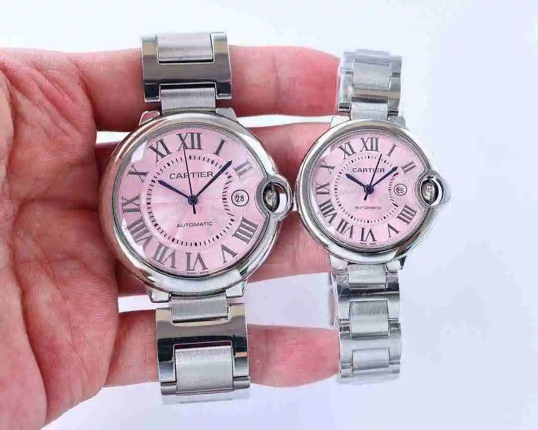 General Watches Cartier Watch Couple Paired Watch Paired with Original Fully Automatic Mechanical Movement Top grade 316 Precision Steel Case with Mineral Super Strong Mirror Diameter Large 42mm Small 33mm kk07500 4 view 6