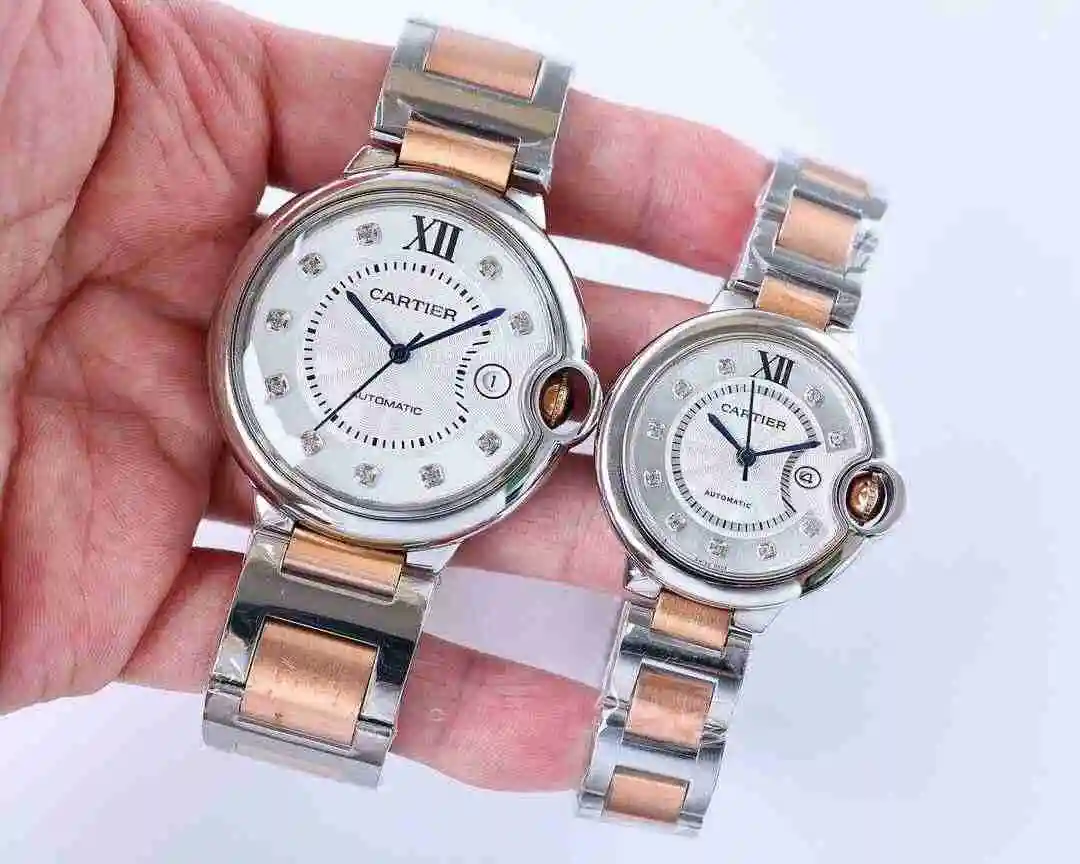 General Watches Cartier Watch Couple Paired Watch Paired with Original Fully Automatic Mechanical Movement Top grade 316 Precision Steel Case with Mineral Super Strong Mirror Diameter Large 42mm Small 33mm kk07500 4 view 8