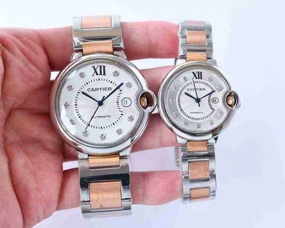 General Watches Cartier Watch Couple Paired Watch Paired with Original Fully Automatic Mechanical Movement Top grade 316 Precision Steel Case with Mineral Super Strong Mirror Diameter Large 42mm Small 33mm kk07500 4 view 9