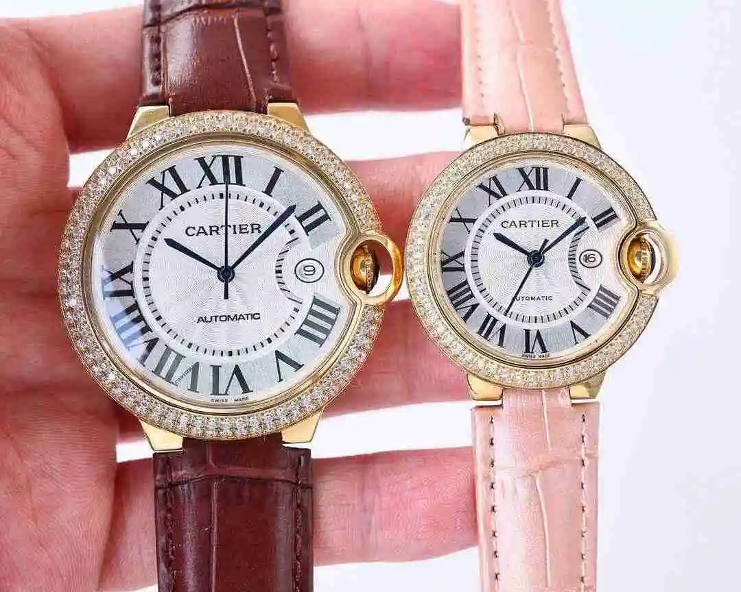 General Watches Cartier Watch Couple Pair Watch Paired with Original Fully Automatic Mechanical Movement Top Grade 316 Precision Steel Case with Mineral Super Strong Mirror Diameter Male 42mm Female 33mm kk07 view 6