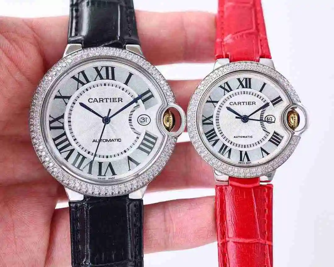 General Watches Cartier Watch Couple Pair Watch Paired with Original Fully Automatic Mechanical Movement Top Grade 316 Precision Steel Case with Mineral Super Strong Mirror Diameter Male 42mm Female 33mm kk07 view 9