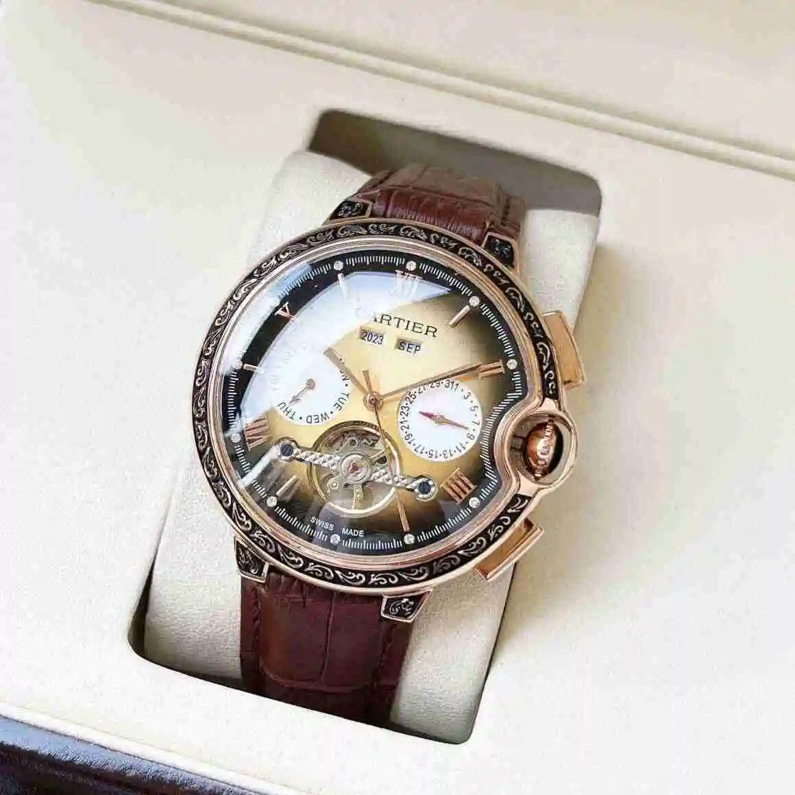 General Watches Cartier Watch Men's Watch Paired with Original Fully Automatic Mechanical Movement Top Grade 316 Precision Steel Case with Mineral Super Strong Mirror Diameter 44mm KK06550 view 9